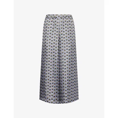 WEEKEND MAX MARA OMENS TORTONA GRAPHIC-PRINT WIDE-LEG SILK TROUSERS LIGHT BLUE