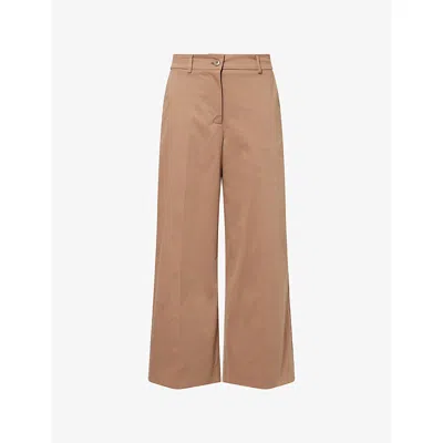 Weekend Max Mara Omens Light Brown Urial Wide-leg Stretch-cotton Trousers