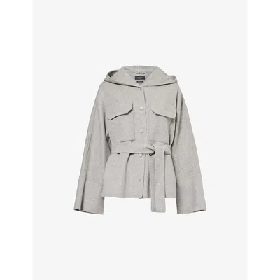 WEEKEND MAX MARA OMENS LIGHT GREY BUSSOLA HOODED SHORT WOOL-BLEND COAT