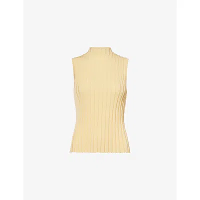 Weekend Max Mara Omens Light Yellow High-neck Panel-rib Stretch-knit Top