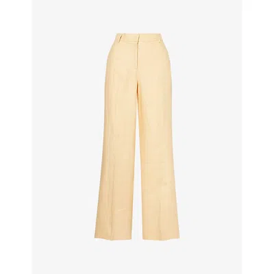 Weekend Max Mara Omens Light Yellow Straight-leg Mid-rise Linen Trousers