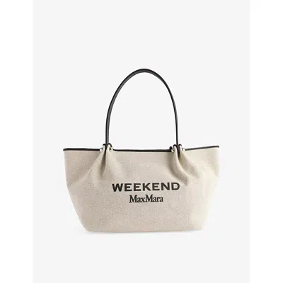 Weekend Max Mara Omens Logo-print Cotton-canvas Tote Bag Black