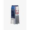 Weekend Max Mara Omens Navy Luna Pleated Woven Midi Skirt In Multi