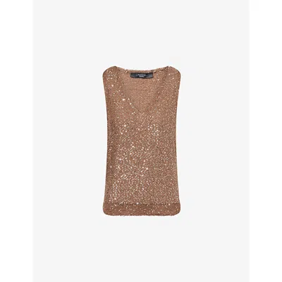 Weekend Max Mara Omens Acaici Sequin Knitted Top Marron Glace In Brown