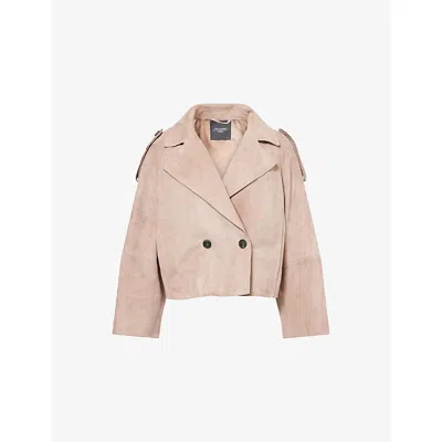 Weekend Max Mara Omens Marron Glace Maga Crop Suede Jacket In Brown