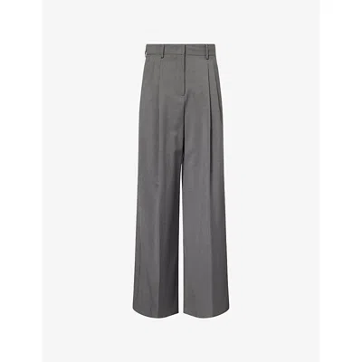 Weekend Max Mara Omens Medium Grey Adelfi Wide-leg Wool Trousers In Gray