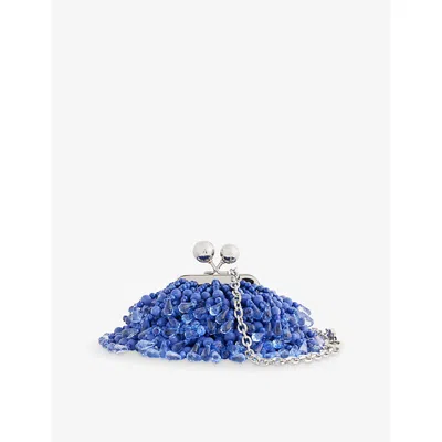 Weekend Max Mara Omens Midnightblue Nano Pasticcino Bead-embellished Clutch Bag In Blue