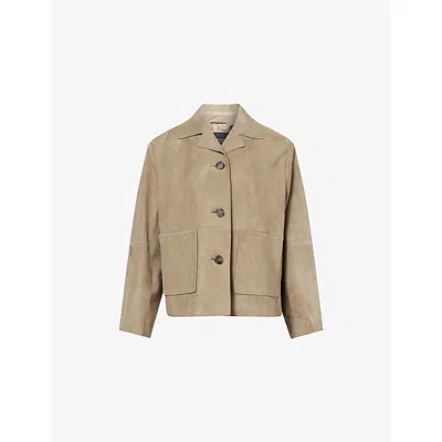 Weekend Max Mara Omens Mud Palchi Camp-collar Suede Jacket In Brown