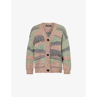 Weekend Max Mara Omens Multicolour Fringe-trim Abstract-knit Cotton-blend Cardigan