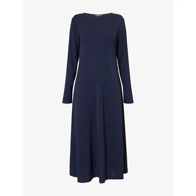 Weekend Max Mara Omens Navy Acro Long-sleeves Stretch-woven Midi Dress In Blue