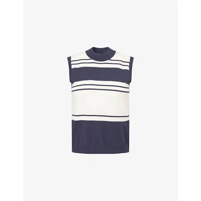 Weekend Max Mara Omens Navy Alternate Stripe Striped Knitted Vest In White