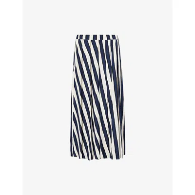 Weekend Max Mara Omens Navy Big Stripe Striped Elasticated-waist Cotton Midi Skirt In Black