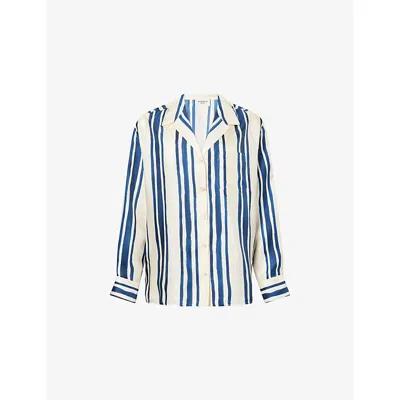 Weekend Max Mara Omens Navy Big Stripe Striped Long-sleeve Silk Shirt In Multi