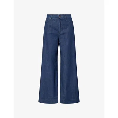 Weekend Max Mara Omens Navy Dark Clean Flared-leg Denim Jeans In Blue