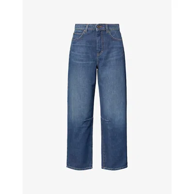 Weekend Max Mara Omens Navy Dark Vintage Barrel-leg Mid-rise Denim Jeans In Blue