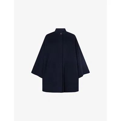 Weekend Max Mara Omens Navy Fulcro Band-collar Wool-blend Coat In Blue