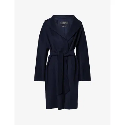 Weekend Max Mara Omens Navy Galosce Notch-lapels Wool-blend Coat In Blue