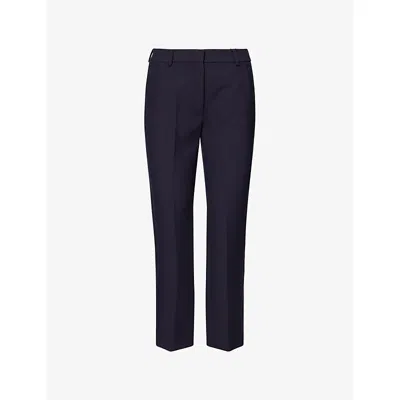 Weekend Max Mara Omens Navy High-rise Cigarette-leg Double-faced Canvas Trousers In Blue