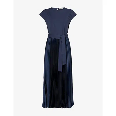 Weekend Max Mara Omens Navy Interlock Pleated Jersey Midi Dress In Blue