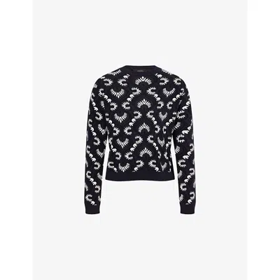 Weekend Max Mara Omens Navy Jacquard Crewneck Knitted Jumper In Black