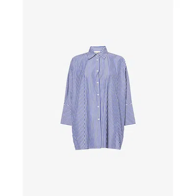 Weekend Max Mara Omens Navy Pinstripes Hudson Striped Long-sleeve Cotton Shirt In Blue
