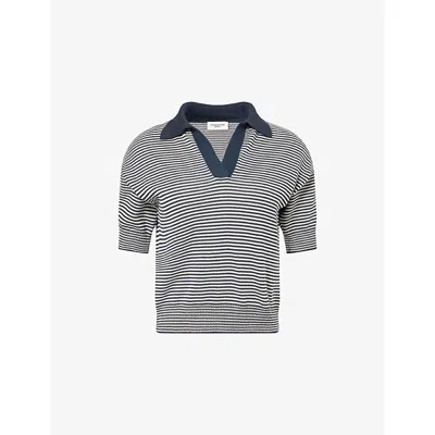 Weekend Max Mara Omens Navy Pinstripes Striped Short-sleeve Cotton-knit Jumper Xs In Blue