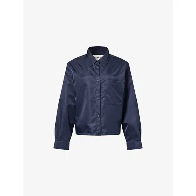 Weekend Max Mara Omens Navy Short-cut Water-repellent Woven Raincoat In Blue
