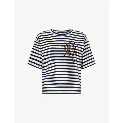 Weekend Max Mara Omens Navy Sun Stripe-print Embroidered Cotton-jersey T-shirt In Multi