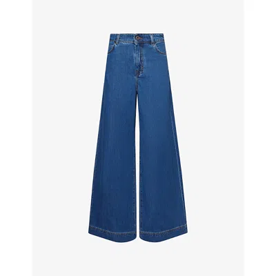 Weekend Max Mara Omens Navy Vega Brand-patch Wide-leg Denim Jeans