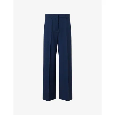 Weekend Max Mara Omens Navy Visivo Straight-leg Wool Trousers In Blue