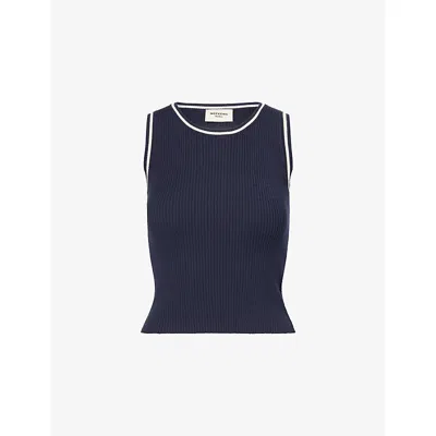 Weekend Max Mara Omens Navy With Edge Taro Sleeveless Ribbed-knit Top In Blue