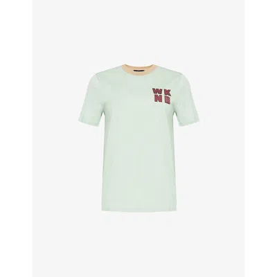 Weekend Max Mara Omens Pastel Green Text-appliqué Contrast-trim Cotton-jersey T-shirt