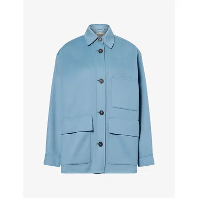 Weekend Max Mara Omens Patch-pocket Short Wool Coat Light Blue