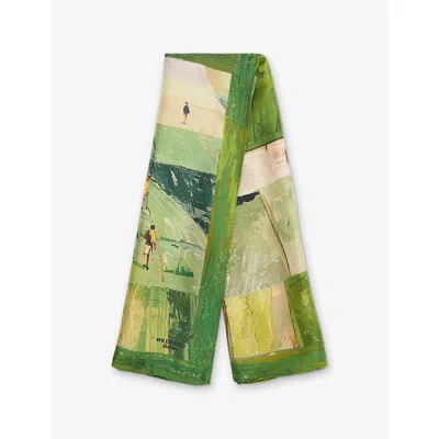 Weekend Max Mara Omens Printed Silk-twill Scarf Green