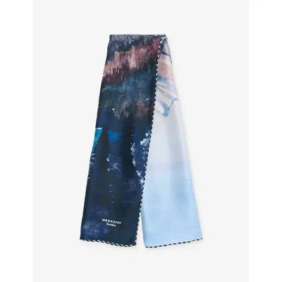 Weekend Max Mara Omens Printed Silk-twill Scarf Medium Grey In Blue