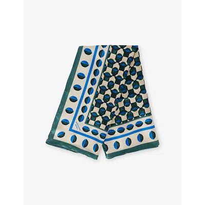Weekend Max Mara Omens Printed Square Silk Scarf Dark Green Geometric