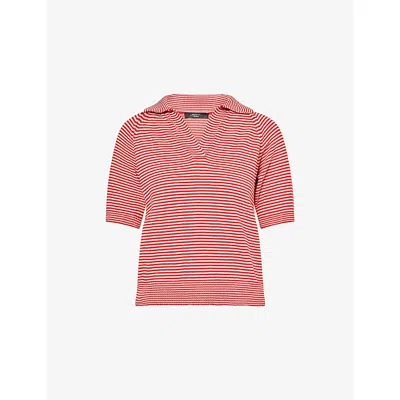 Weekend Max Mara Omens Junior Striped Cotton-knit Top Red