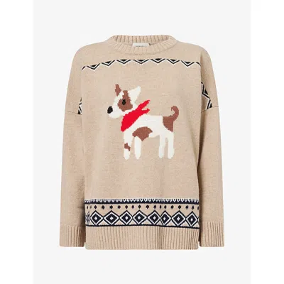 Weekend Max Mara Omens Sand Dog Intarsia Motif Wool Jumper In Multi