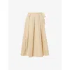 Weekend Max Mara Omens Sand Folk Pleated Cotton-poplin Midi Skirt