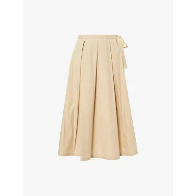 Weekend Max Mara Omens Sand Folk Pleated Cotton-poplin Midi Skirt