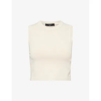 Weekend Max Mara Omens Sand Plain Colour Sleeveless Cropped Stretch-knit Vest Top In White