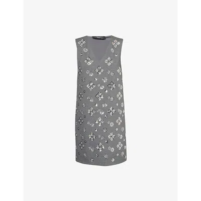 Weekend Max Mara Omens Sequin-embellished Sleeveless Jersey Mini Dress Medium Grey