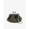 Weekend Max Mara Omens Dark Green Spanishheritage Leather Clutch Bag In Green