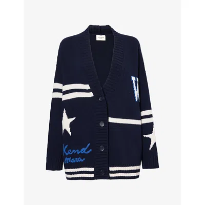Weekend Max Mara Omens Striped-trim Wool Cardigan Ultramarine In Blue