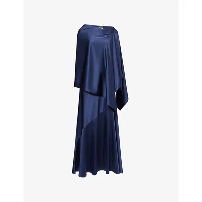 Weekend Max Mara Omens Ultramarine Calante Asymmetric Draped Satin Midi Dress In Blue