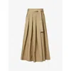 Weekend Max Mara Omens Desert Agiate Pleated Cotton-poplin Midi Skirt In Brown