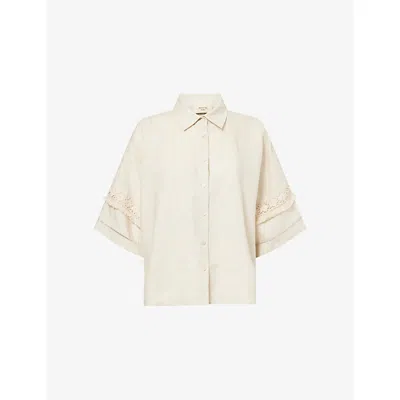 Weekend Max Mara Omens Sand Embellished-sleeve Relaxed-fit Linen Shirt In Brown