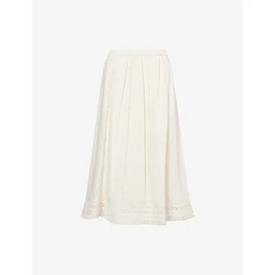 Weekend Max Mara Omens Ecru Embroidered Linen Midi Skirt In White
