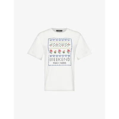 Weekend Max Mara Omens Embroidered Short-sleeve Cotton-jersey T-shirt White