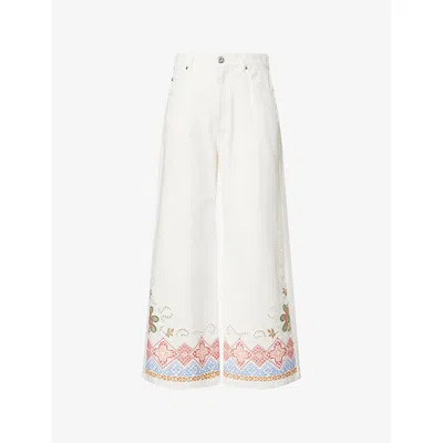 Weekend Max Mara Omens 009 White Embroidered Wide-leg Denim Jeans